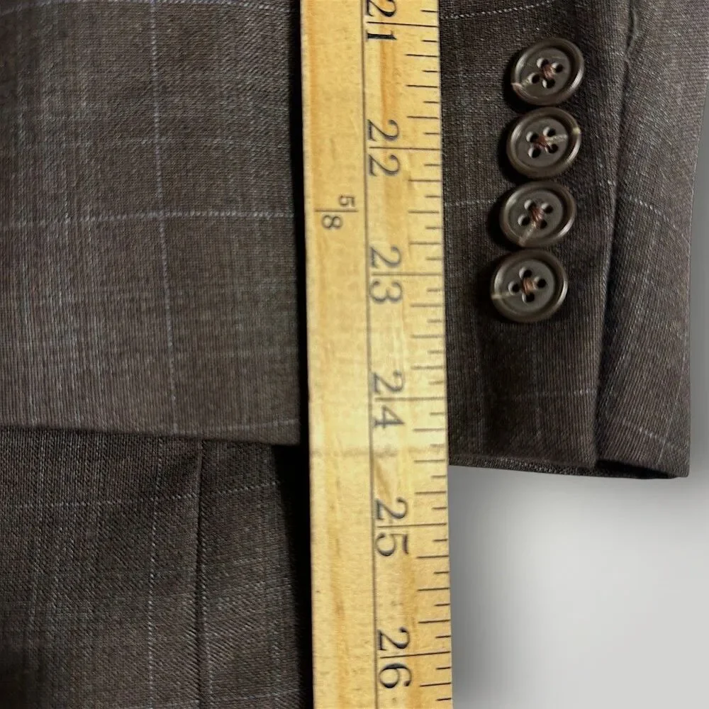 ABBOUD LORO PIANA 130*S Wool Mens Blazer Sport Coat Suit Jacket 44R Brown Plaid